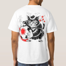 Dynamic Japanese Samurai Soccer Cat - Soccer Fans T-Shirt
