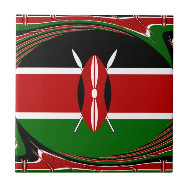 Dynamic Kenyan Flag Vector: Ein energetisches Desi Fliese (Vorderseite)