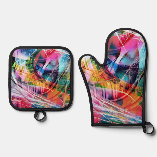 Dynamic Lines Abstraction Ofenhandschuh & Topflappen-Set (Vorderseite)