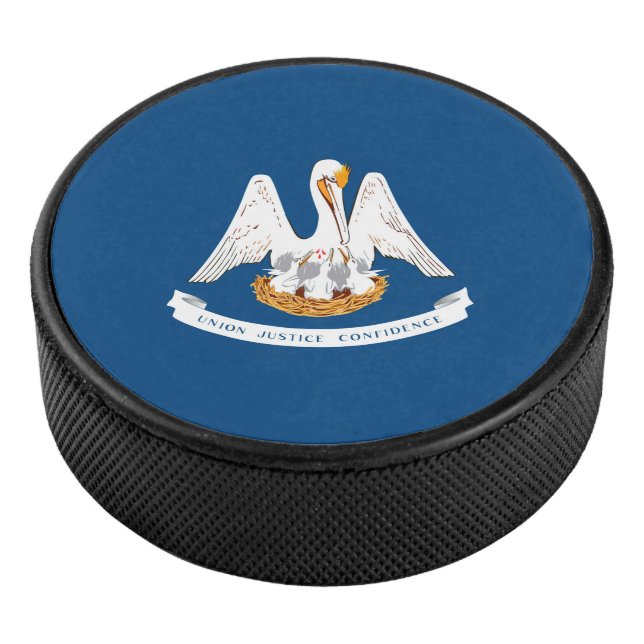 Dynamic Louisiana State Flag Graphic auf einer Eishockey Puck (3/4)
