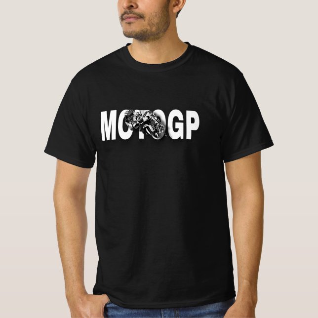 Dynamic MotoGP Racing Motorcycle Graphic – Bold Bl T-Shirt (Vorderseite)
