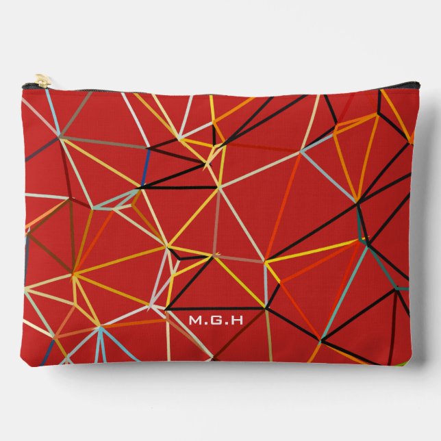 Dynamic Red Abstract Geometric Monogram Zubehörtasche (Vorderseite)