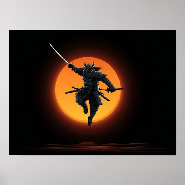 Dynamic Samurai Jump Silhouette  Poster (Vorne)