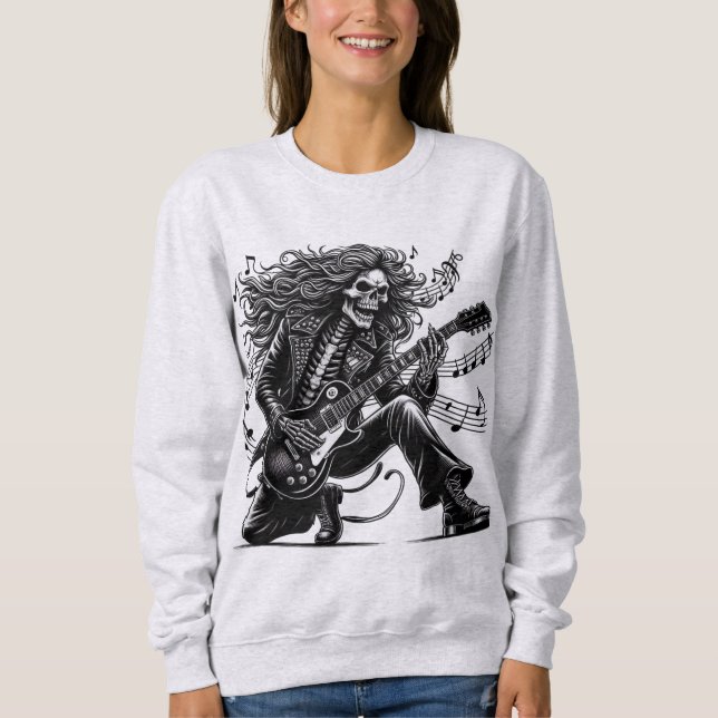 Dynamic Skeleton Rockstar Playing Electric Guitar Sweatshirt (Vorderseite)