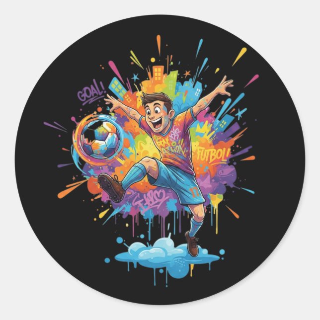 Dynamic Soccer Boy Colorful Cartoon Sticker (Vorderseite)