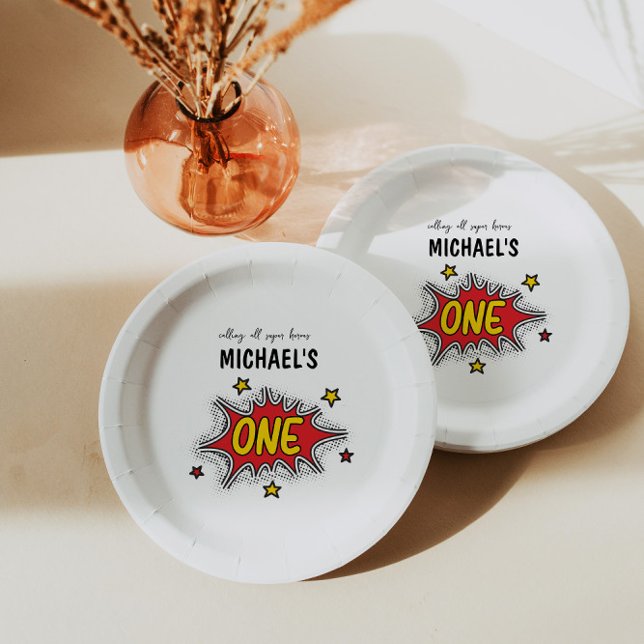 Dynamic Superhero 1. Geburtstag Pappteller (Von Creator hochgeladen)