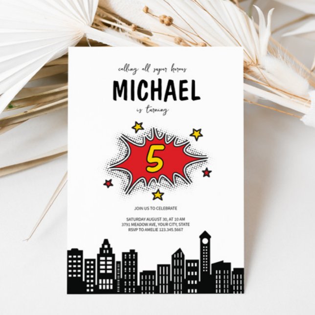 Dynamic Superhero 5. Geburtstagseinladung Einladung (Von Creator hochgeladen)