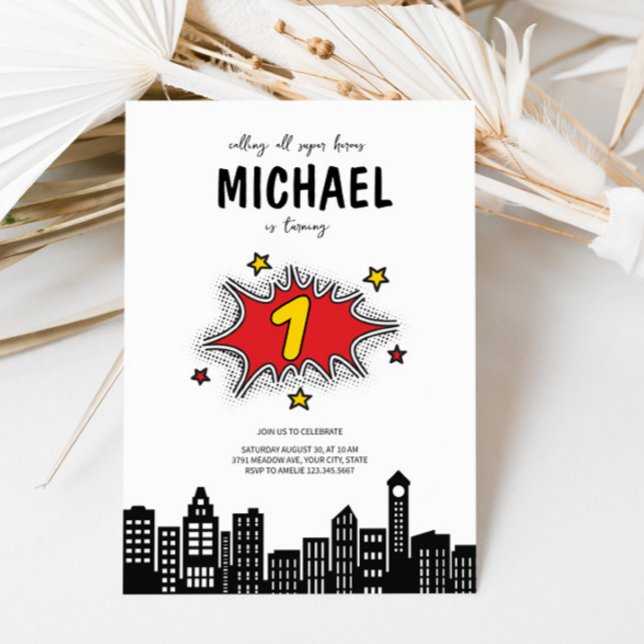 Dynamic Superhero Einladung zum 1. Geburtstag (Von Creator hochgeladen)