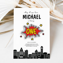 Dynamic Superhero Einladung zum 1. Geburtstag