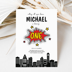 Dynamic Superhero Einladung zum 1. Geburtstag