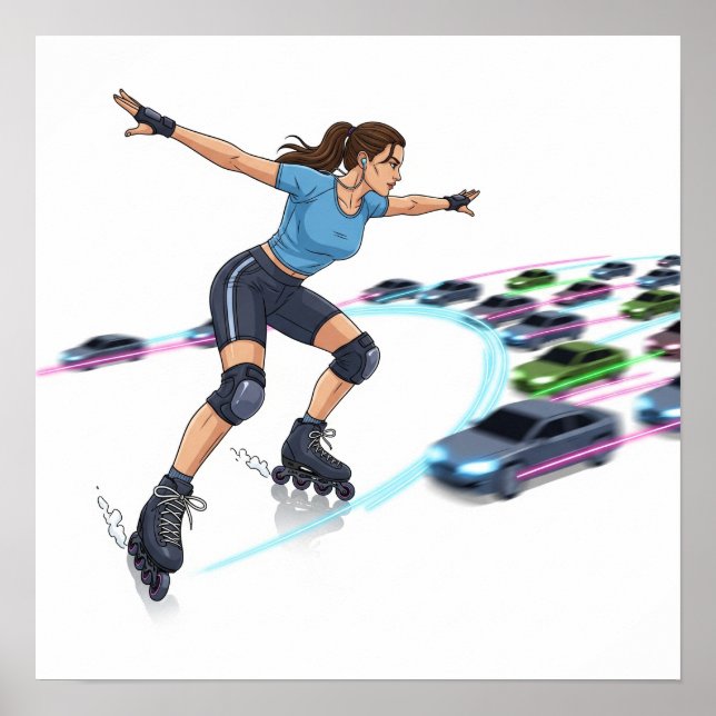 Dynamic Urban Rollerblader Art Design Poster (Vorne)