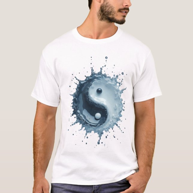 Dynamic Water Splash Yin Yang Symbol T-Shirt (Vorderseite)