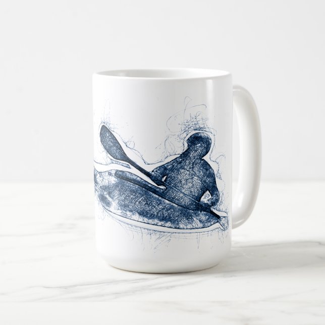 Dynamic Whitewater Kayaker Line Art Kaffeetasse (VorderseiteRechts)