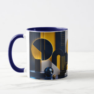 Dynamische abstrakte Kunst mit Navy, Gold und Marm Tasse