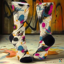 Dynamische Abstrakte Socken in Magenta, Aquamarin 