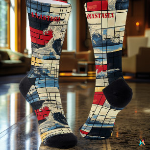 Dynamische abstrakte Socken mit Ozean und Geometri