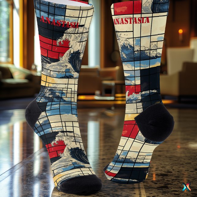 Dynamische Abstrakte Socken mit Ozean und Geometri (Von Creator hochgeladen)