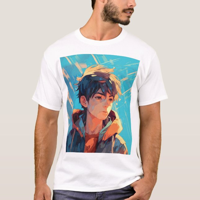 Dynamische Anime-Power: Junger Mann T-Shirt (Vorderseite)