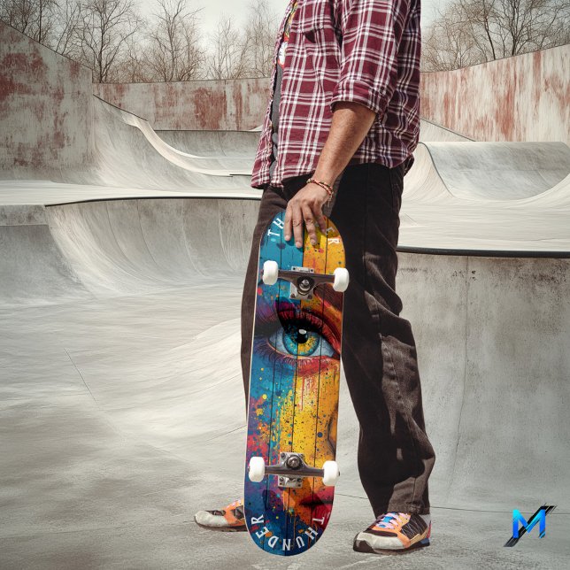 Dynamische Augen Pop Kunst - Frische Retro-Farben Skateboard (Von Creator hochgeladen)