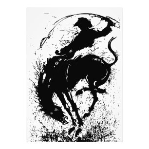 Dynamische Cowboy-Rodeo-Silhouetten-Kunst Fotodruck