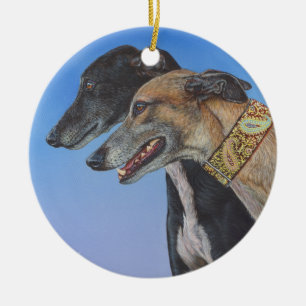Dynamische Duo-Dobermann Whippet Hundemalereikunst Keramikornament