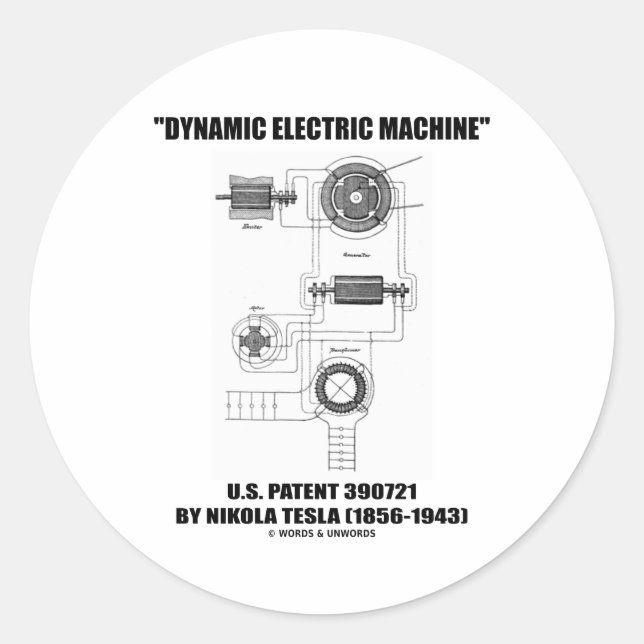 Dynamische elektrische Maschine US Patent 390721 v Runder Aufkleber (Vorderseite)