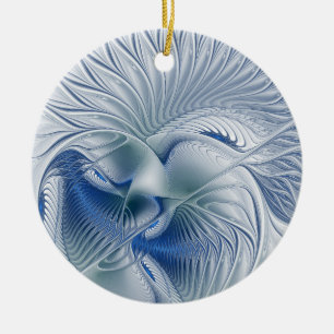 Dynamische Fantasy-Abstrakte Blautöne Fraktal-Kuns Keramik Ornament