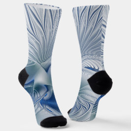 Dynamische Fantasy-Abstrakte Blautöne Fraktalkunst Socken