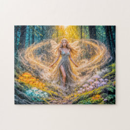 Dynamische Fantasy-Elfe im verzauberten Wald Pilz  Puzzle