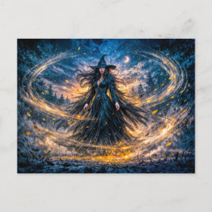 Dynamische Fantasy-Hexe mit magischer atmosphärisc Postkarte