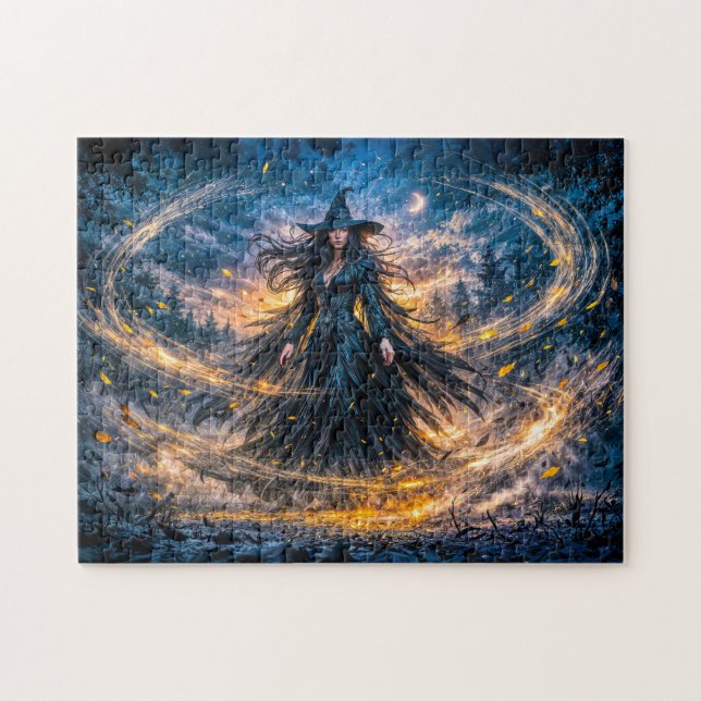 Dynamische Fantasy-Hexe mit magischer atmosphärisc Puzzle (Horizontal)