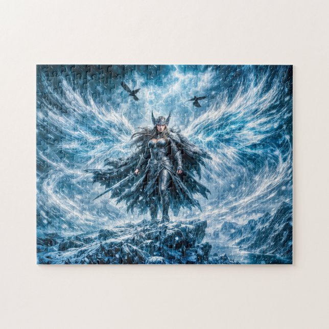 Dynamische Fantasy-Valkyrie in strahlender Kampfat Puzzle (Horizontal)