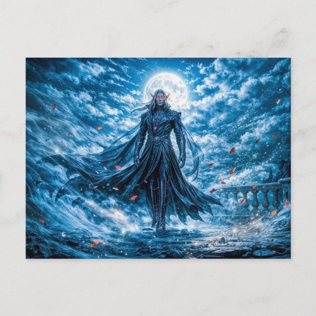 Dynamische Fantasy-Vampir in dramatischer nächtlic Postkarte (Vorderseite)