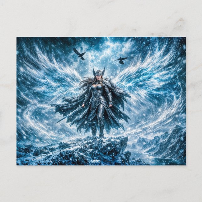 Dynamische Fantasy-Walküre in strahlender Kampfatm Postkarte (Vorderseite)