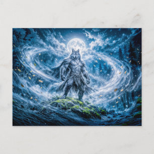Dynamische Fantasy-Werwolf unter dramatischem Mond Postkarte