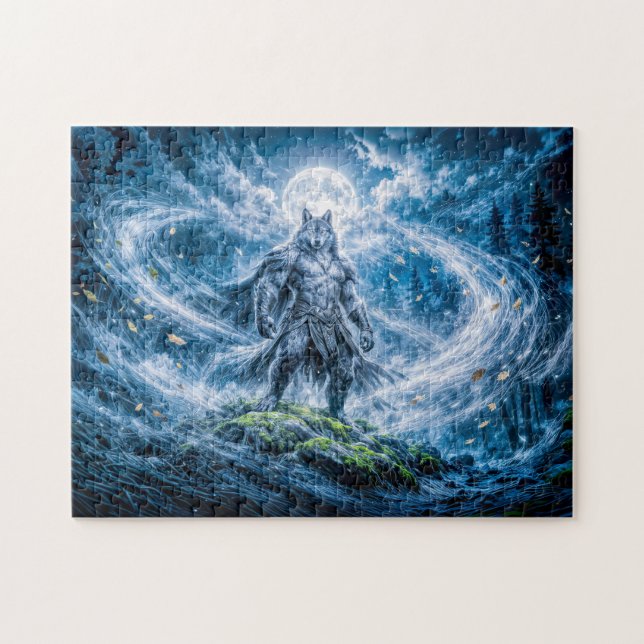 Dynamische Fantasy-Werwolf unter dramatischem Mond Puzzle (Horizontal)