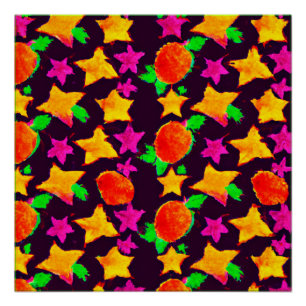 Dynamische Farben Obst und Sterne Muster Kunst Poster