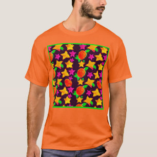 Dynamische Farben Obst und Sterne Muster Kunst T-Shirt