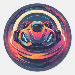 Dynamische futuristische Sportwagenillustration Runder Aufkleber