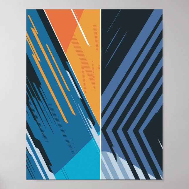 Dynamische Geometrie Abstrakt in Blau und Orange Poster (Vorne)