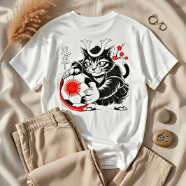 Dynamische japanische Samurai-Fußballkatze - Fußba T-Shirt