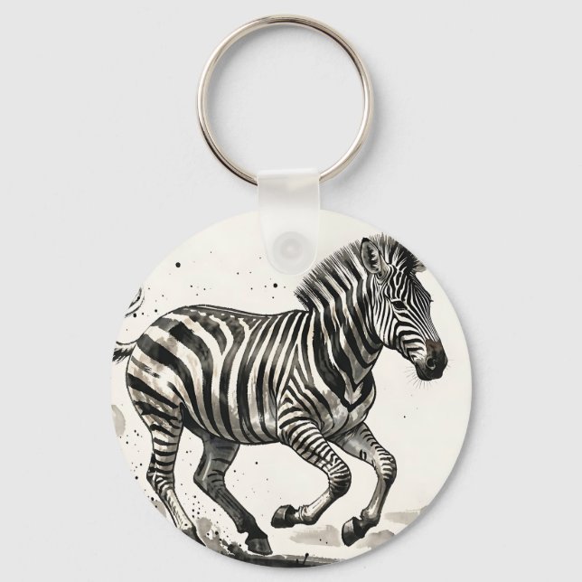 Dynamische laufende Zebra-Tinte-Kunst Schlüsselanhänger (Vorderseite)