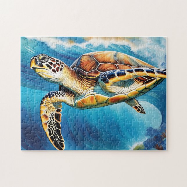 Dynamische Meeresschildkröte Wasserfarbe Puzzle (Horizontal)