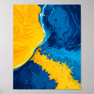 Dynamische Mischung aus gelben, blauen und orangen Poster