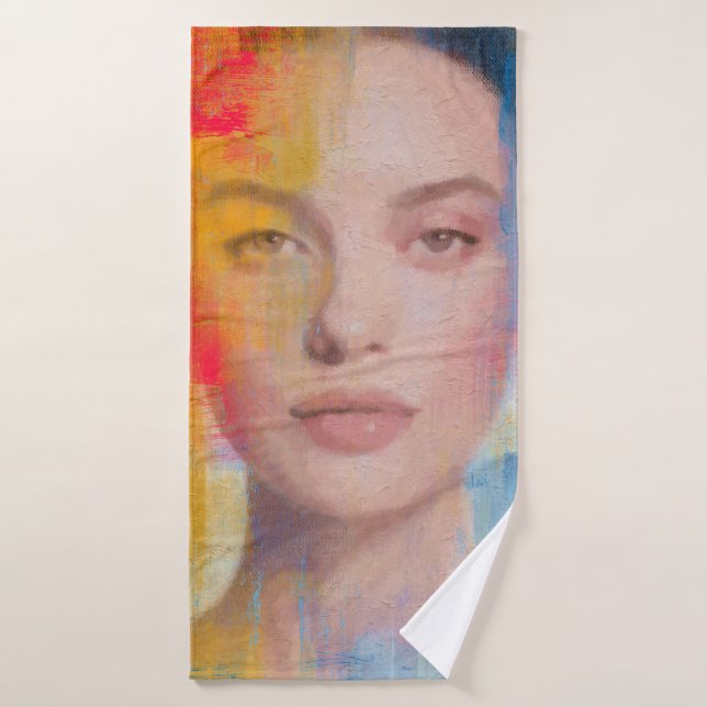 Dynamische Mixed-Media-Porträtkunst Badehandtuch (Badehandtuch)