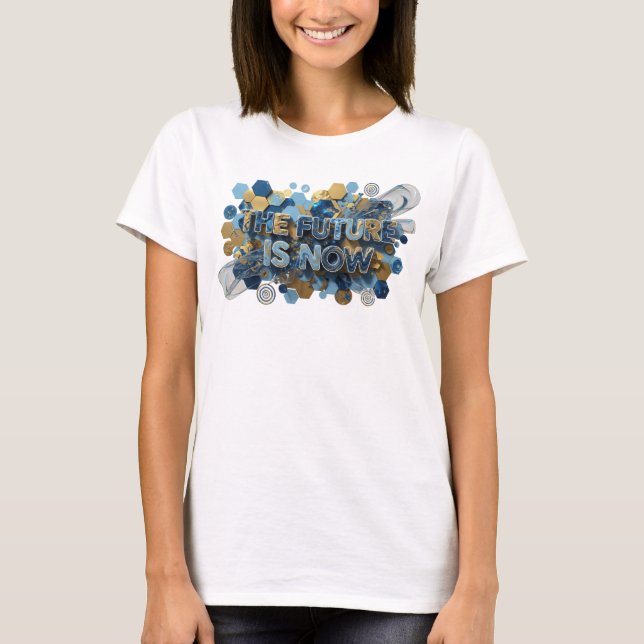 Dynamische Navy THE FUTURE IS NOW 3D-Text-Kunst T-Shirt (Vorderseite)