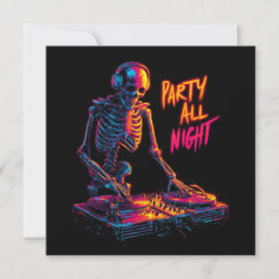 Dynamische Neon-farbige Skeleton DJ Spinning Platt