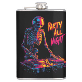 Dynamische Neon-farbige Skeleton DJ Spinning Platt Flachmann
