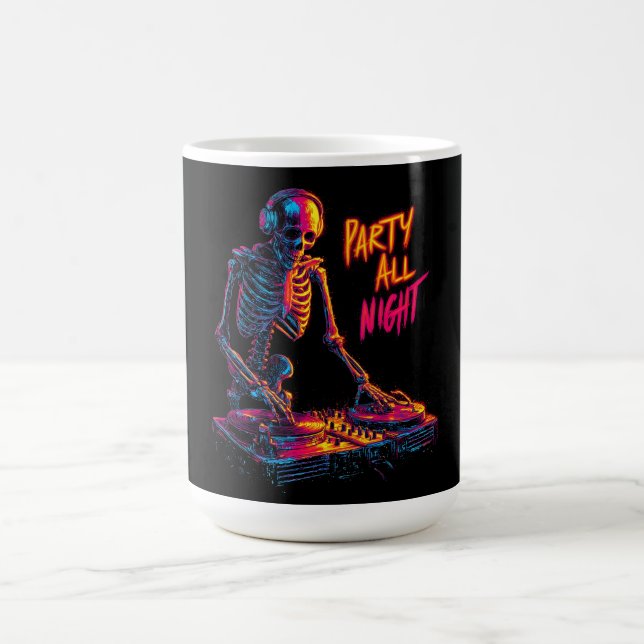 Dynamische Neon-farbige Skeleton DJ Spinning Platt Kaffeetasse (Mittel)