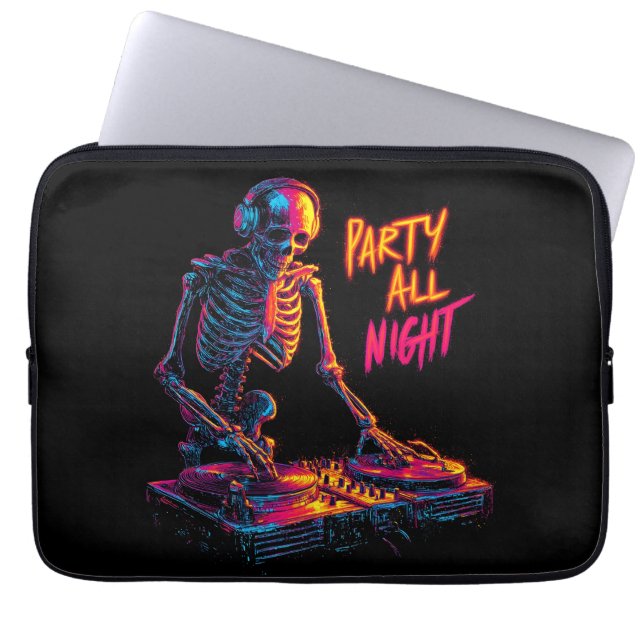 Dynamische Neon-farbige Skeleton DJ Spinning Platt Laptopschutzhülle (Vorderseite)